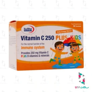 ساشه ویتامین C 250 میلی گرم پلاس کیدز یوروویتال 30 عدد